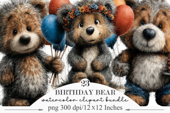 Birthday Bear Whimsical Clipart