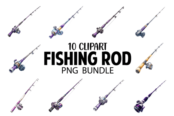 Fishing Rod Watercolor Clipart Bundle