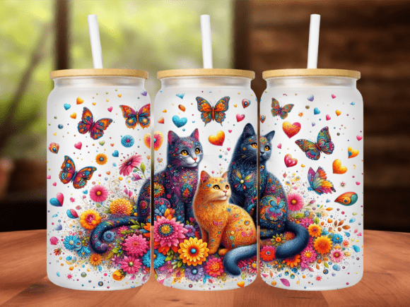 Floral Cats and Butterflies 16oz Tumbler