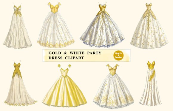 Gold and White Party Dress Clipart