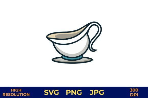 Gravy Boat Icon in Simple Line Art Style