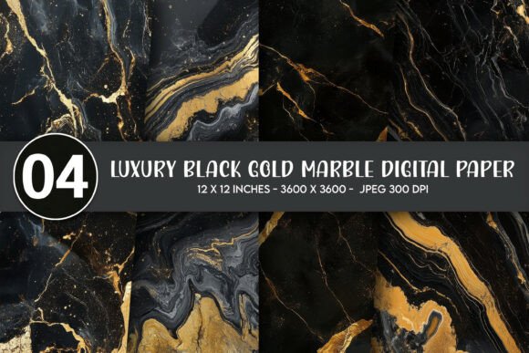 Luxury Black Gold Marble Digital Paper