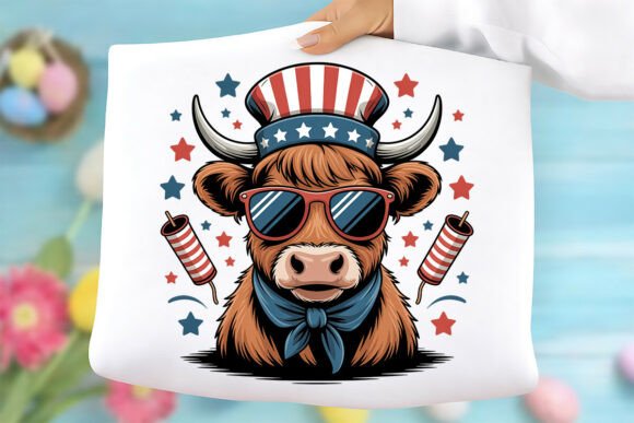 Patriotic Highland Cow PNG