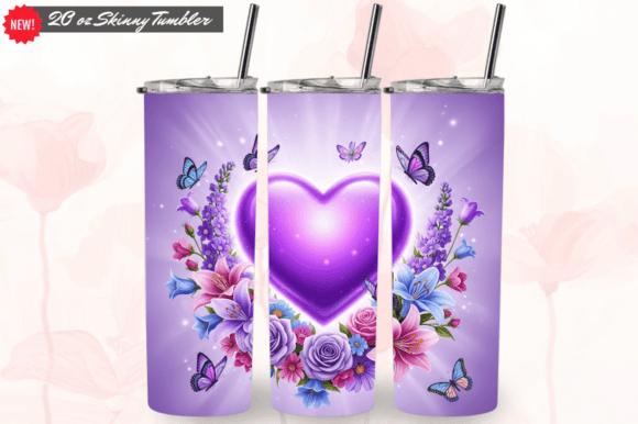 Purple Heart Butterfly Tumbler Wraps