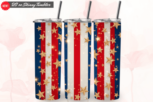 Retro 4th of July 20 oz Tumbler Wrap PNG