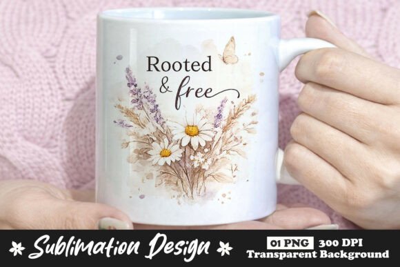Rooted and Free Boho Floral Mug PNG: A Versatile Digital Asset for Creative Professionals and Small Businesses