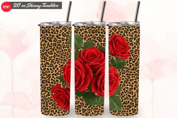 Rose Leopard Print 20oz Tumbler Wrap PNG
