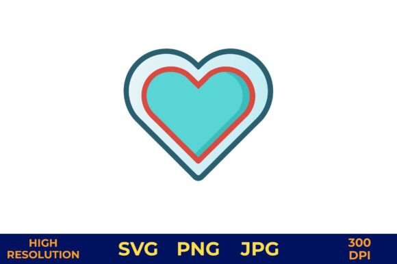 Teal and Red Heart Vector Icon Design