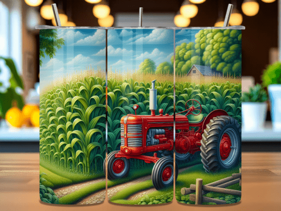 Vintage Red Tractor Corn Field Tumbler