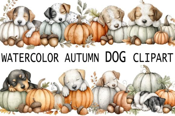 Watercolor Autumn Dog Clipart