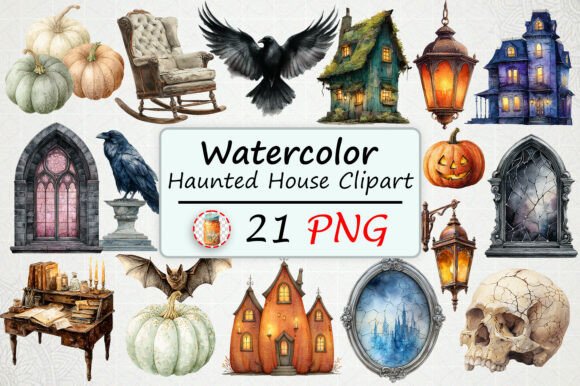 Watercolor Haunted House Clipart