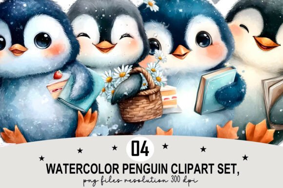 Watercolor Penguin Clipart PNG: High-Quality, Versatile Digital Art for Creative Projects