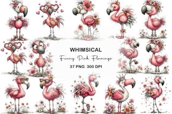 Whimsical Funny Pink Flamingo Clipart